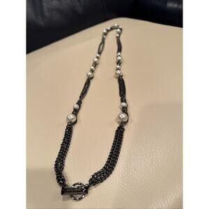 Givenchy Vintage Necklace In Gunmetal, Rhinestone & Pearl